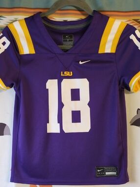 Nike Youth LSU Purple and Gold Football Jersey #18